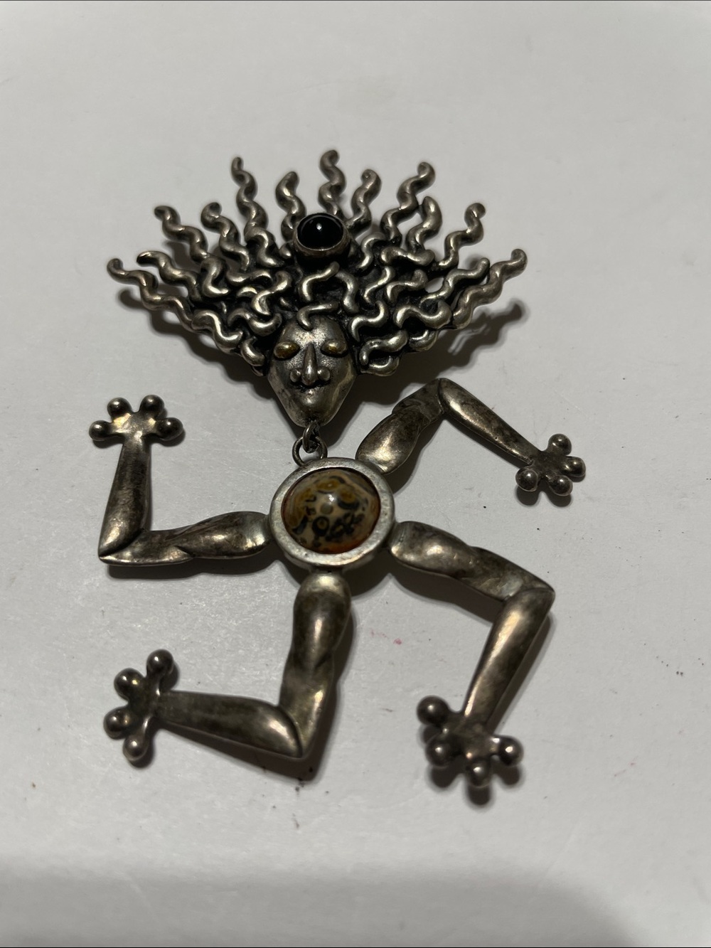 Silver Tribal Dancer Pendant in Silver with Black and Amber Accents.  8/11/6